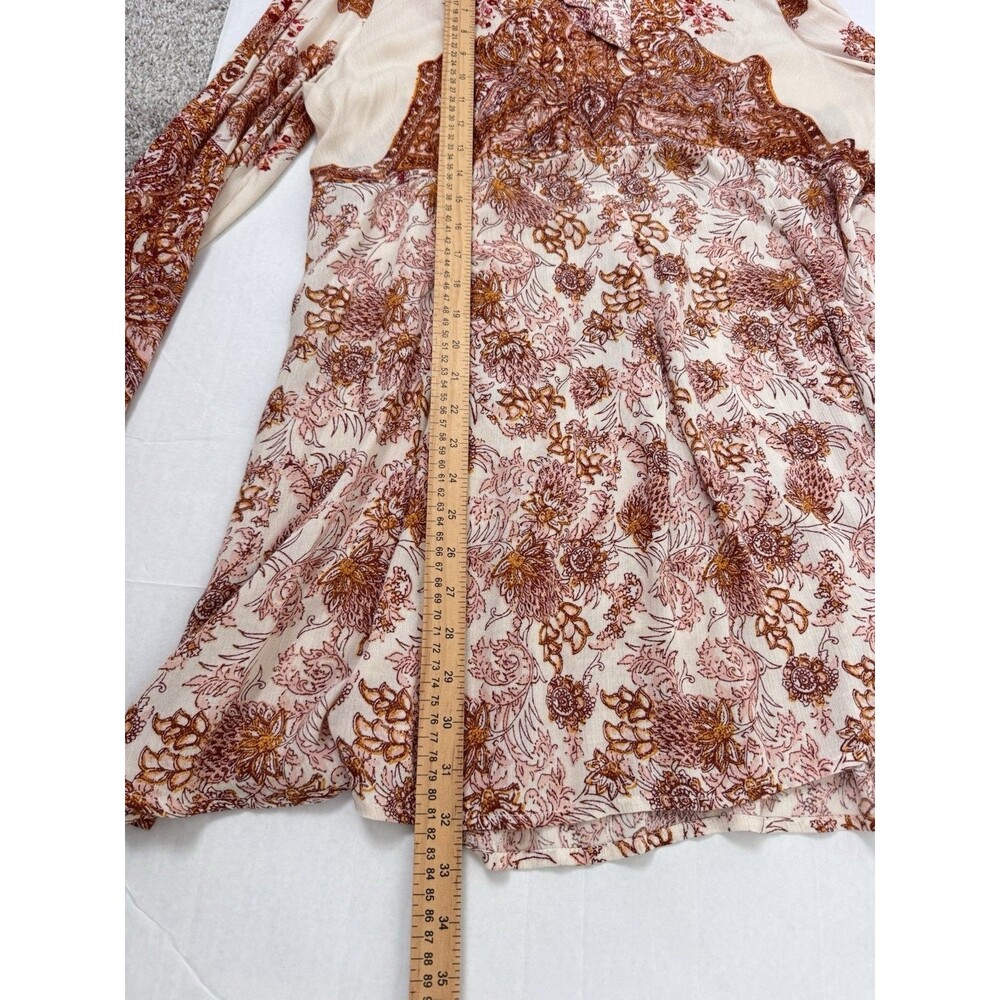 Free people Lady Luck Tunic Long Top Mini Dress Ivory Floral Print Flowy - Picture 12 of 12